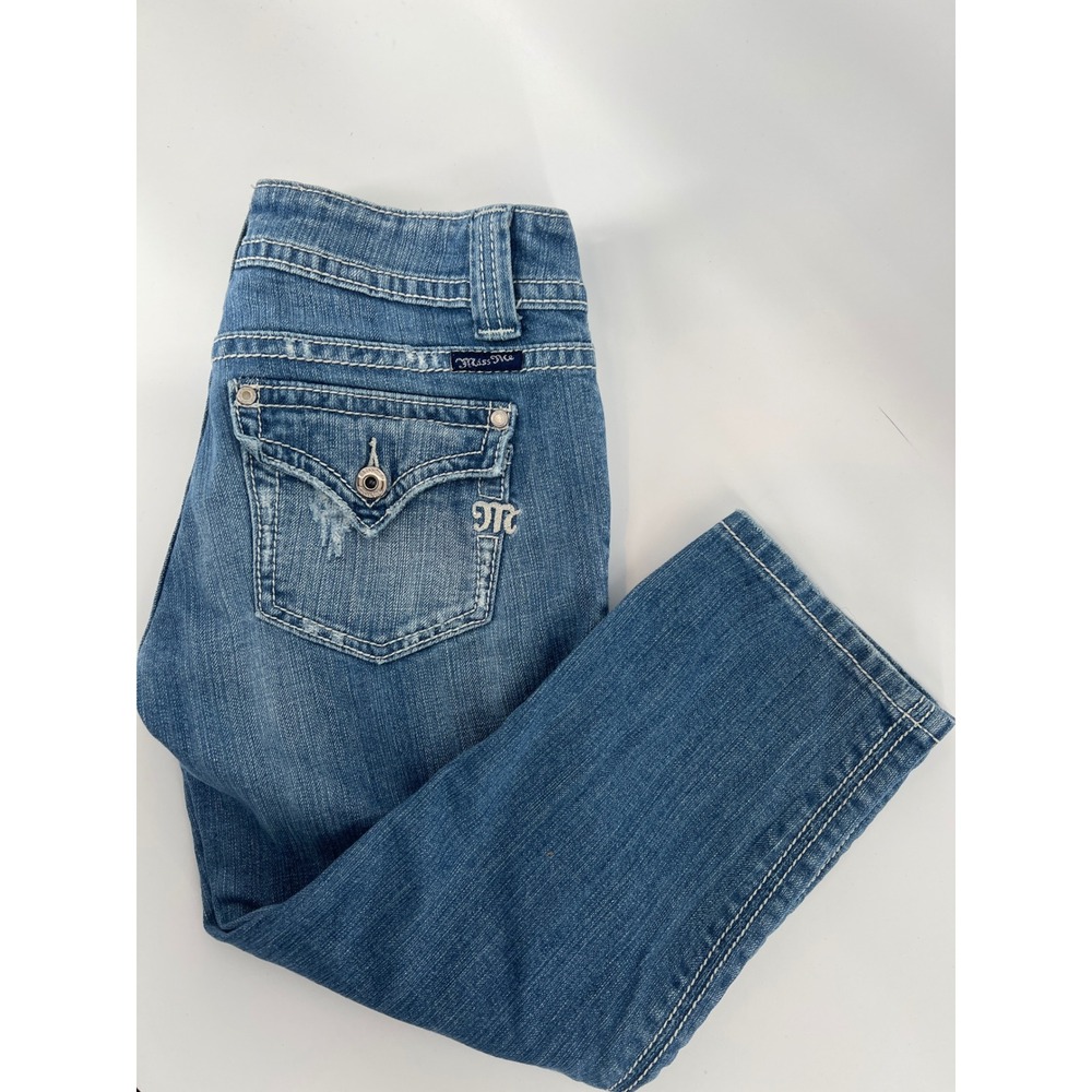 Miss Me Blue Denim Capris with Embroidered Back Pocket